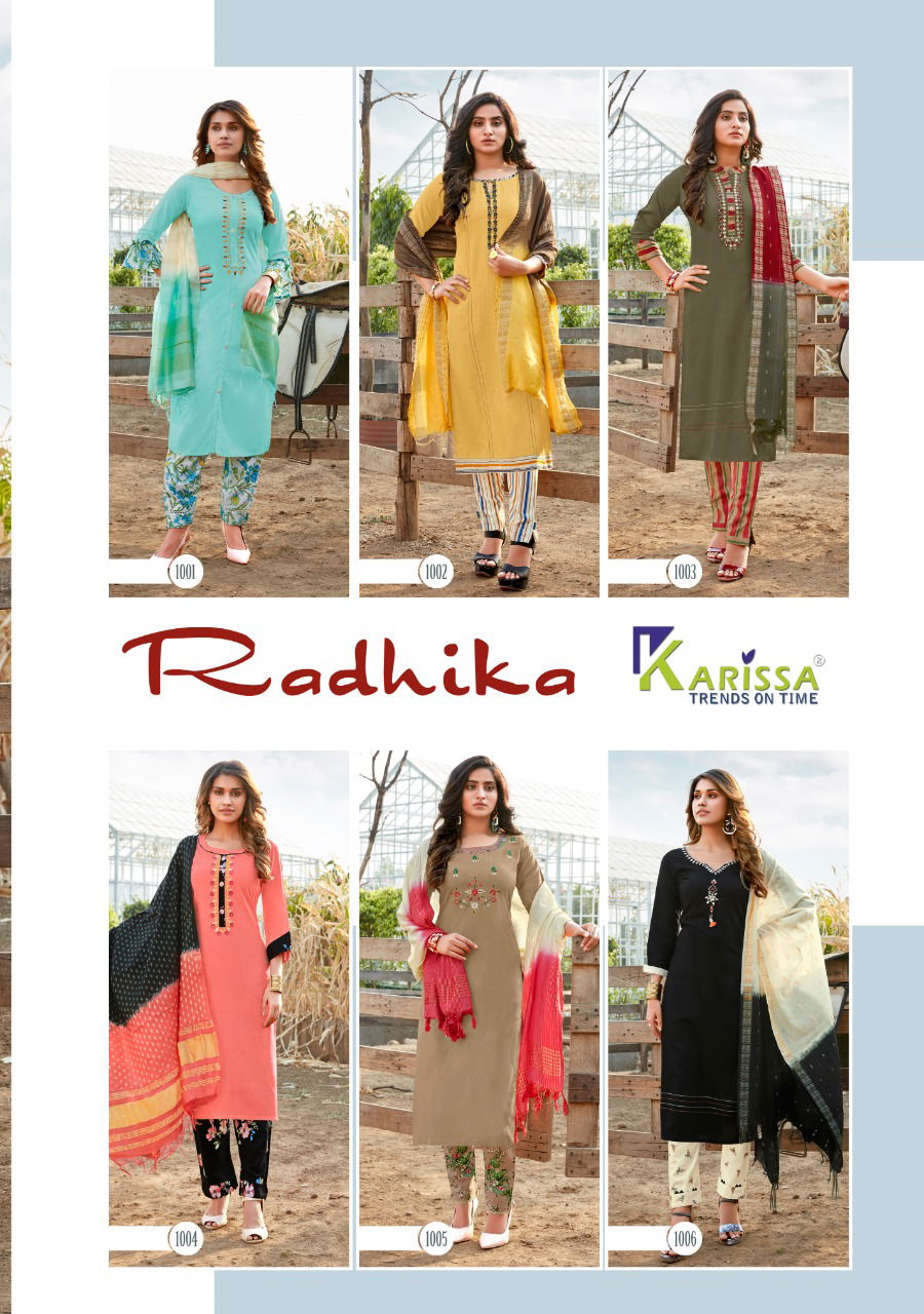Karissa Radhika Latest  Fancy Designer Rayon Mirror Work Readymade Kurtis Collection
